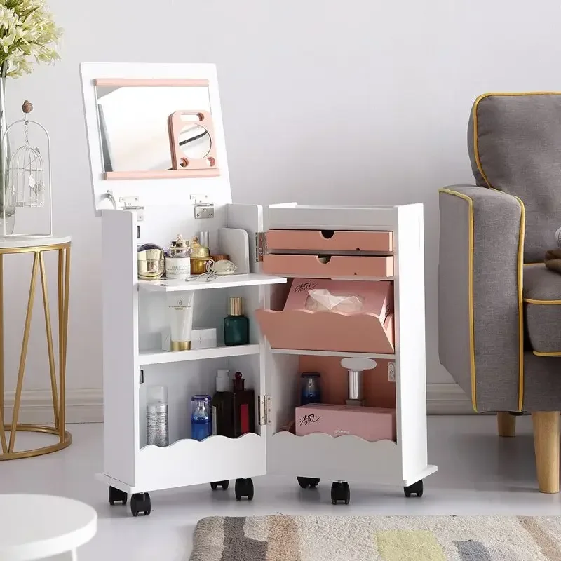 Dressing table storage cabinet integrated mini small bedroom bedside table foldable multi-functional Japanese makeup cabinet