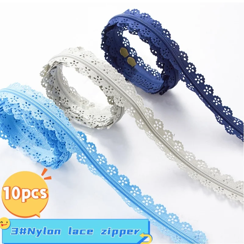 (10pcs) 3# Nylon closed tail lace hollowed-out lace zipper pocket bag closed mouth color short zipper 25cm