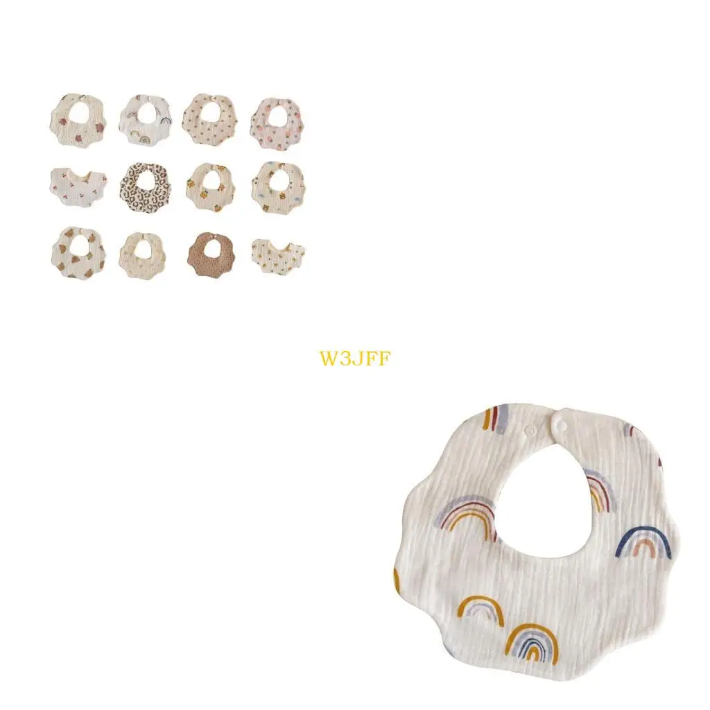 

W3JF Baby Burp Cloths Cotton Bibs Print Newborn Bib Adjustable Snaps Bib Petal Bib Comfortable Newborn Nursing Bib