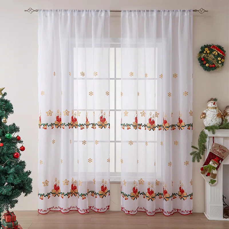 1PC New Christmas Curtains for Living Room Bedroom  Snowflake Embroidered Window Screen  Rectangular Beautification Decorative