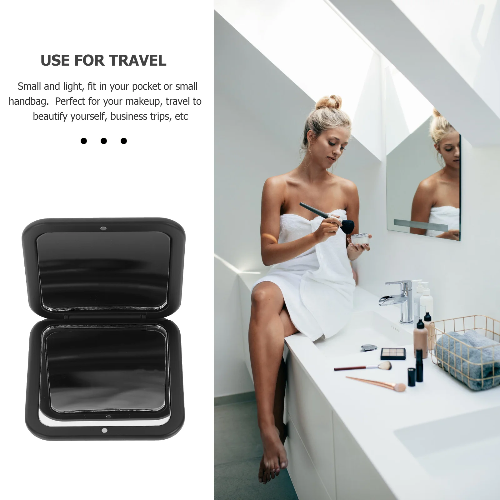 Kompakter Spiegel, zusammenklappbar, Mini-Vergrößerungs-Make-up-Spiegel, tragbar, klein, leicht, für Reisen, unverzichtbares Schönheitswerkzeug für den Innen- und Außenbereich