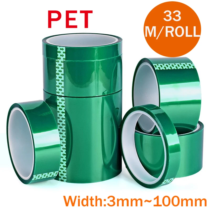 Green PET Film Tape Width 3~100mm Polyester Hi-Temp Masking Insulation Protection Tape For Painting,Powder Coating,Circuit Board