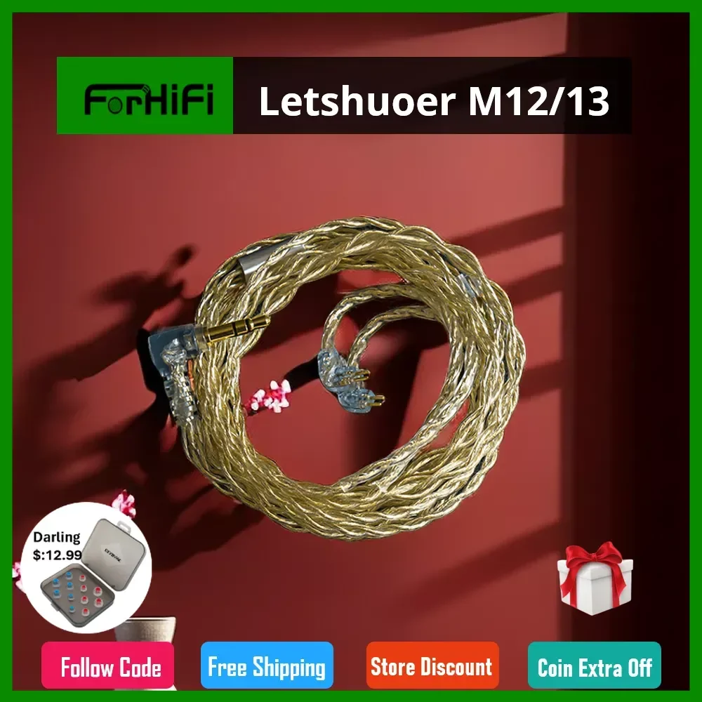 Letshuoer M12/13 | 0.78mm Dual-pin Balanced Shielded Gold Plated Monocrystalline Silver 3.5/4.4mm PVC Connector IEM Headphones