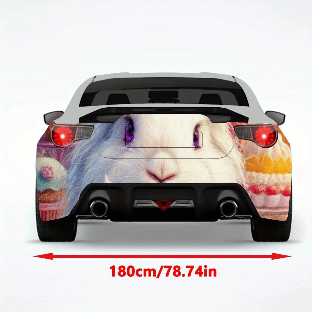Cute Rabbit with Crown and Drink Car Sticker,Vinyl Decal for Car Rear, Waterproof Self-Adhesive Vinyl Stickers for Vehicle Tail 