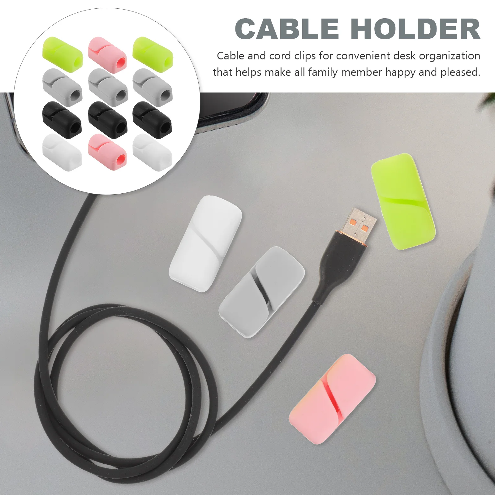 

12Pcs Self-Adhesive Cable Clips Wire Holder Desk Cable Organizer for Home Office Wire Management Cord Organizer Tools