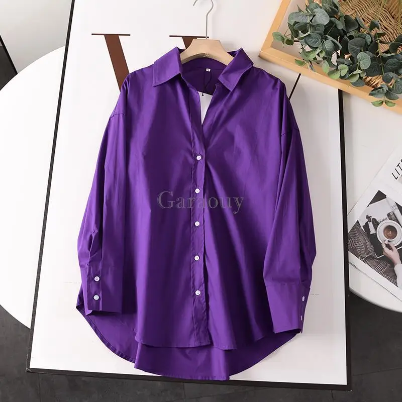 Garaouy 2023 Summer V-neck Poplin Shirt Women Simple Solid Loose Blouse Office Lady Casual Versatile Blusas Tops Cardigan Female