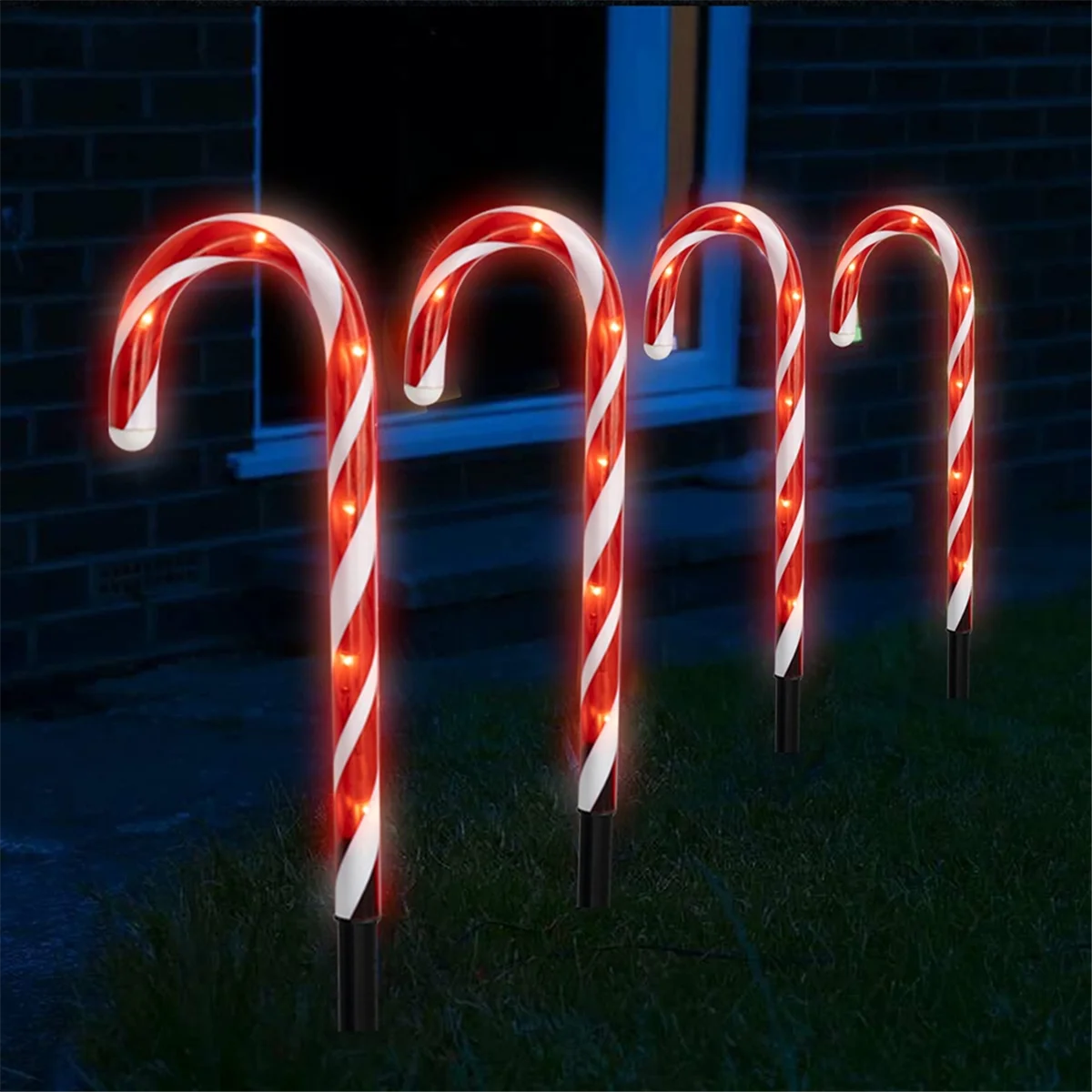 

DEN-gBright 5Pcs 14 Inch Christmas Candy Cane Pathway Markers, Xmas Pathway Lights Outdoor with Warm White Lights for
