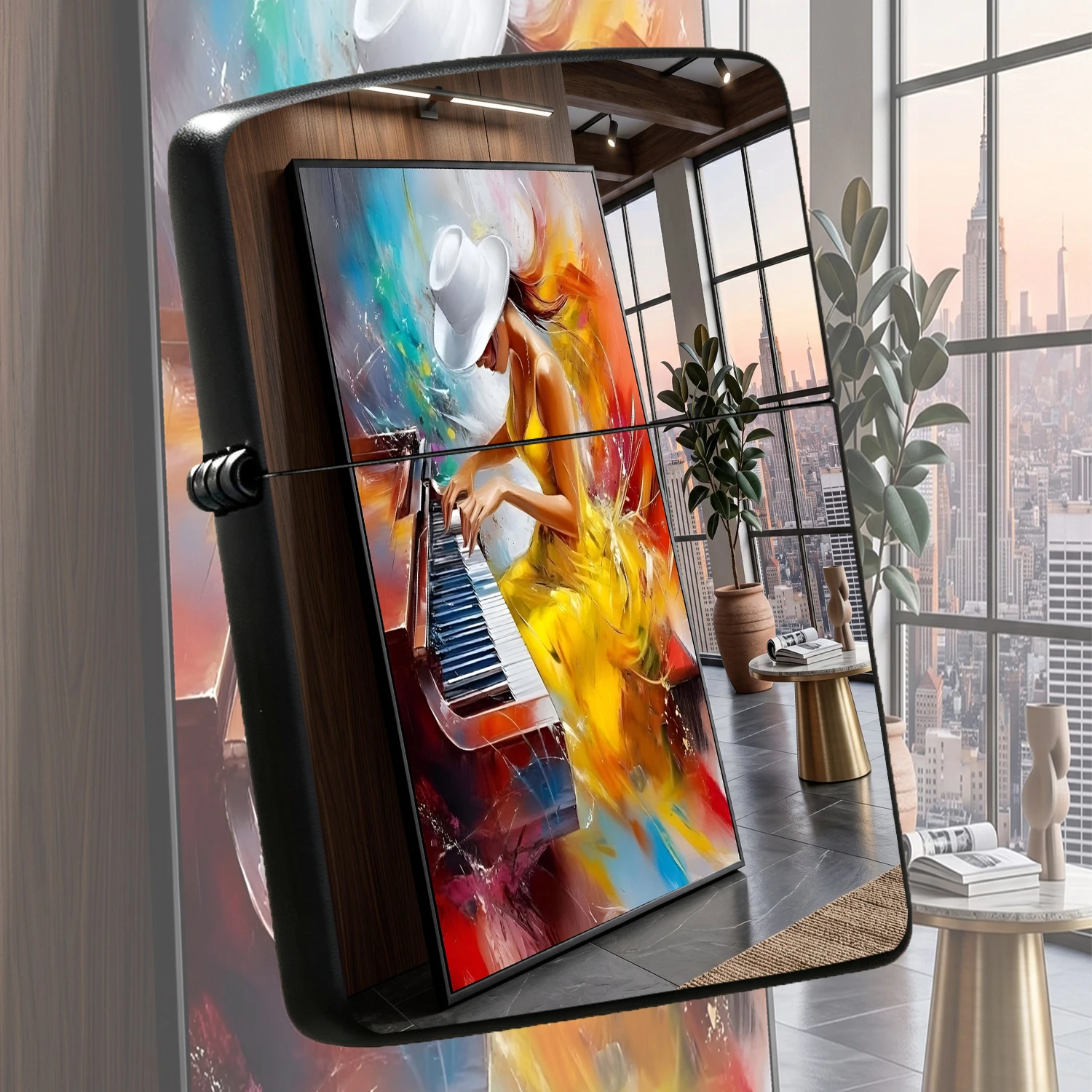 Vibrant Abstract Oil Painting Print Lighter, Artistic Lady Playing Piano Pattern Portable Ignition Tool, Stylish Practical Daily Carry Accessory For Home Office Outdoor Travel, Unique Creative Decorative Nice Gift For Various Scenes A Humor
