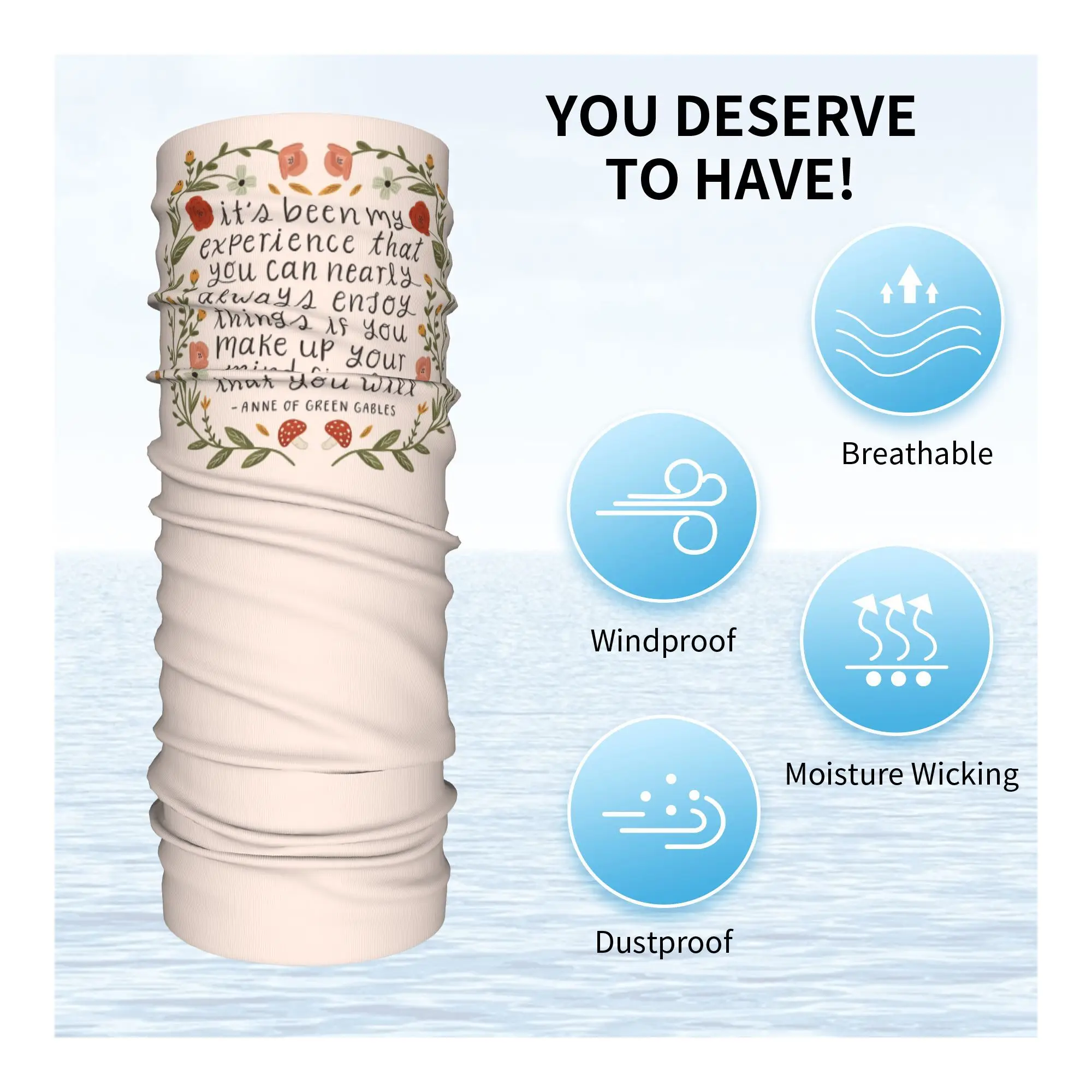 그린 게이블스의 앤 "Enjoy Things" 인용문 반다나 넥 게이터 프린트 매직 스카프 따뜻한 사이클링 스카프 러닝