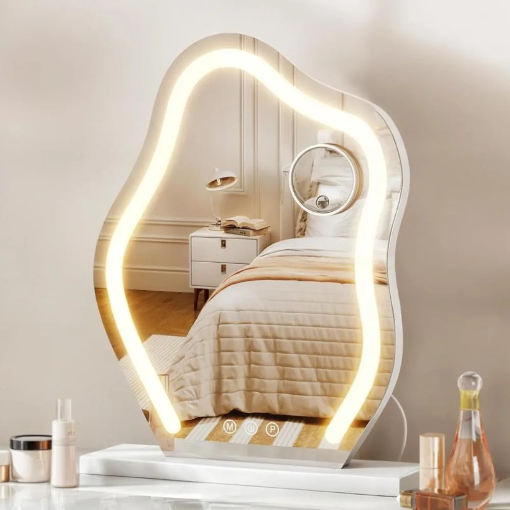 Vanity Mirror with LED Lights, Large Makeup Mirror Cloud Shape, Smart Touch Dimmable Light & 5X Magnification