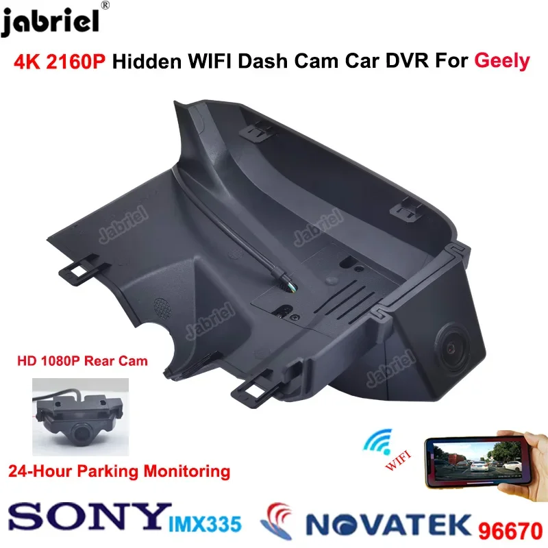 

Jabriel For Geely Atlas Pro 2022 2023 2024 Dash Cam Front and Rear UHD 4K 2160P WiFi Car DVR Video Recorder 24H Driving Recorder