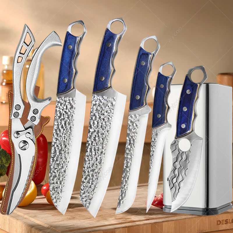 Kitchen Multi-purpose Knives 1-7pcs Optional Knife Holder Combination Hand-forged High Hardness Butcher Boning Knife Fruit Knife