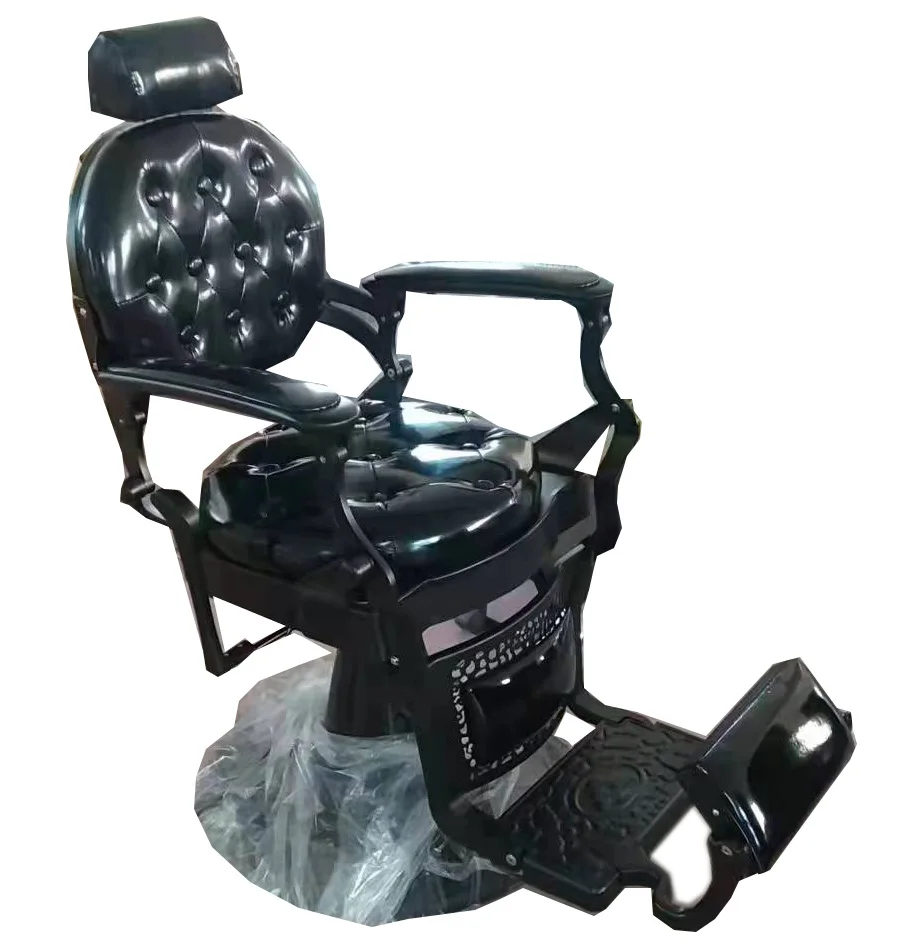 2020 Latest European Style  Heavy Duty High Gloss Black Barber Chair Recline Chair Hydraulic Chair