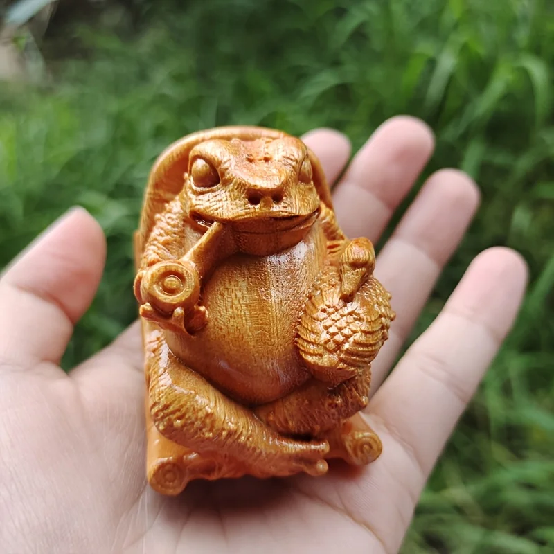 1pc Sandalwood Recliner Toad Wooden Carved Sandalwood Recliner Toad Creative Ornament for Decorating Indoor Tea Tables and Entryways