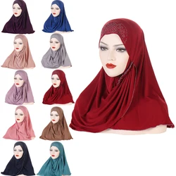 Diamonds Instant Scarf Women Muslim Hijab One Piece Amira Islamic Shawl Wrap Turban Eid Ramadan Pray Hats Overhead Khimar Niqab