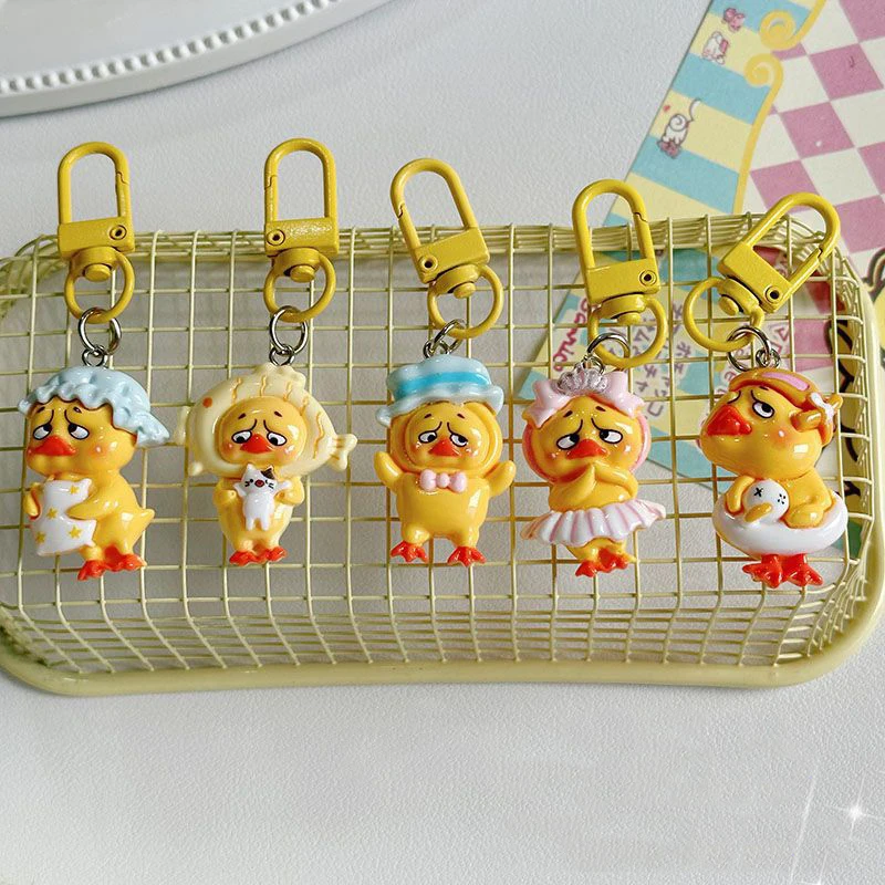 Porte-clés en résine de canard jaune pour filles, porte-clés pendentif, sac à dos Kawaii, breloque, sauna, étui de téléphone, accessoires, cadeau de couple