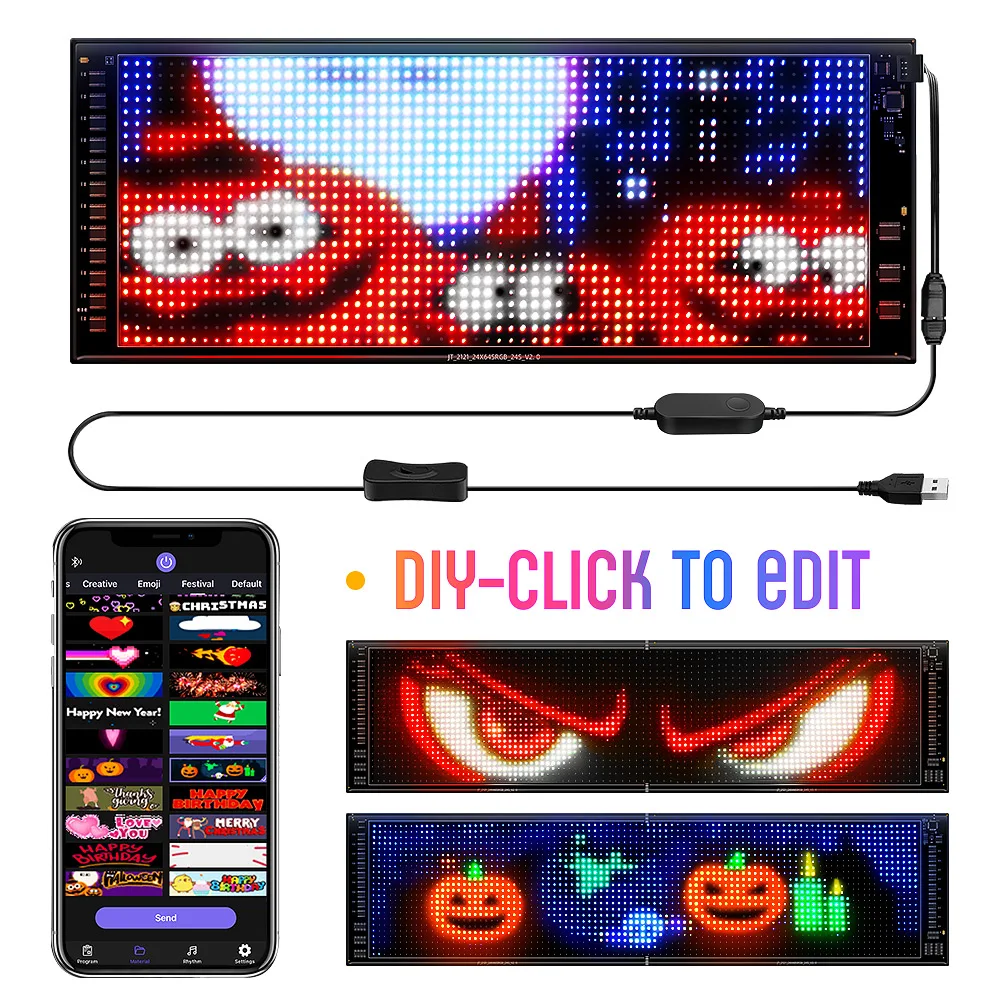 Full Color Double Row Scrolling LED Light Sign,  Flexible 5V/2A APP Control LED Signs Custom Text Message  Pattern Program