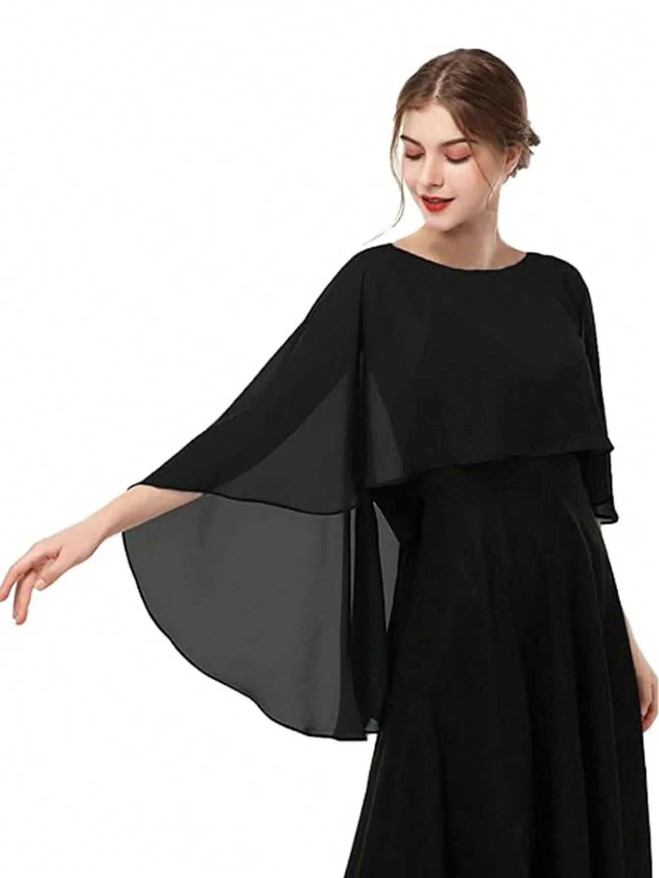 Kurzer, leichter Überwurf aus transparentem Chiffon, locker geschnitten, ideal als Abendkleid-Accessoire. – Detail 8