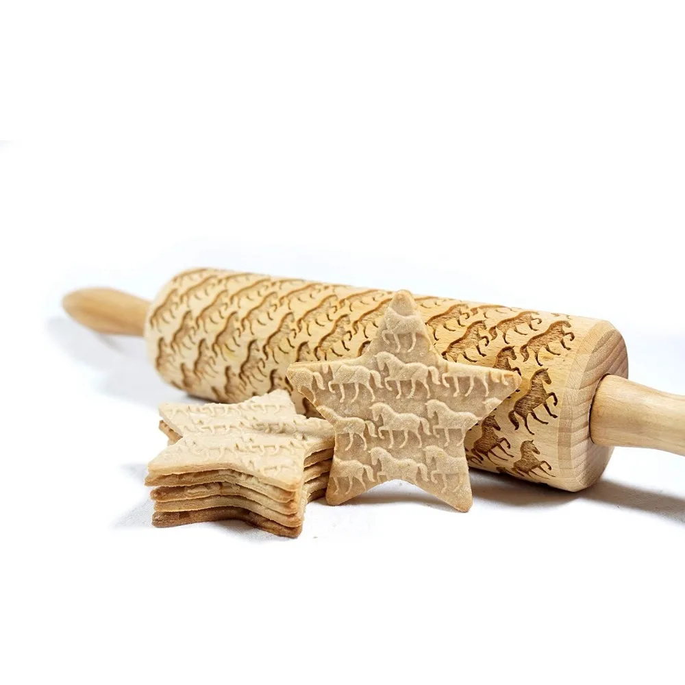 

Большая скалка с тиснением в виде лошади для выпечки печенья с гравировкой, 16,9 дюйма