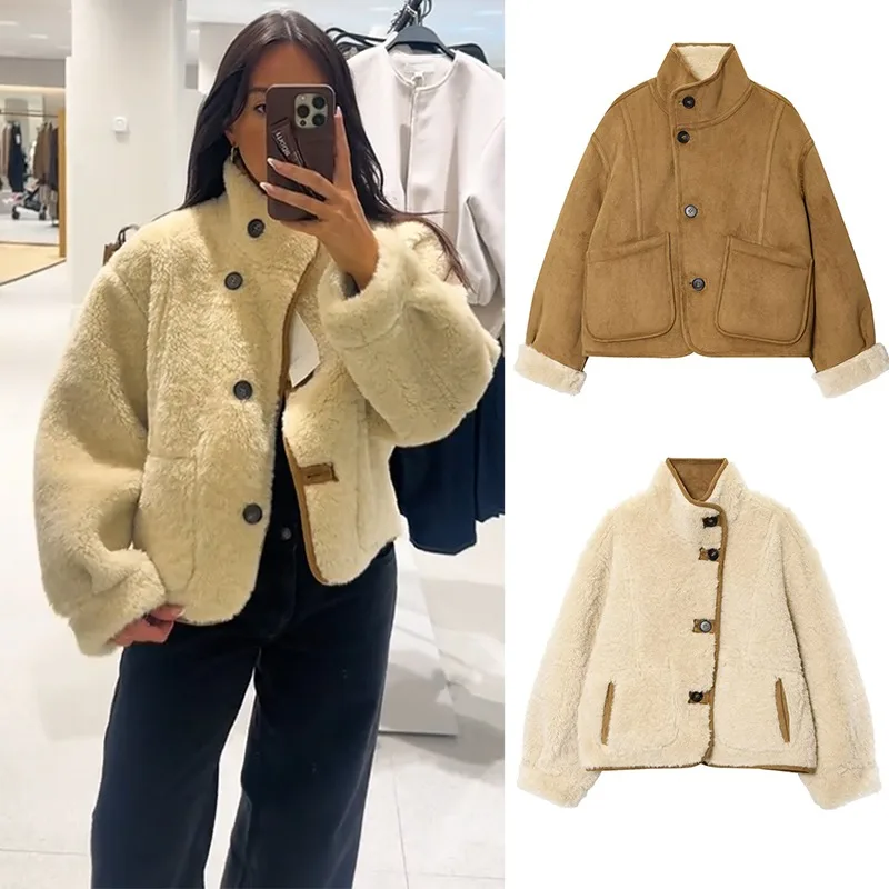 

CharmChant Reversible Shearling Jacket for Women Leather Jackets Fashion Winter 2025 Coat Female New in Coats Warm Outerwears
