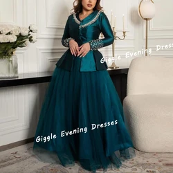 Giggle Satin Beaded Elegance A-Line Prom Gown Saudi Arab Button Fashion Floor-Length Summer Evening Party Dresses for Women 2024