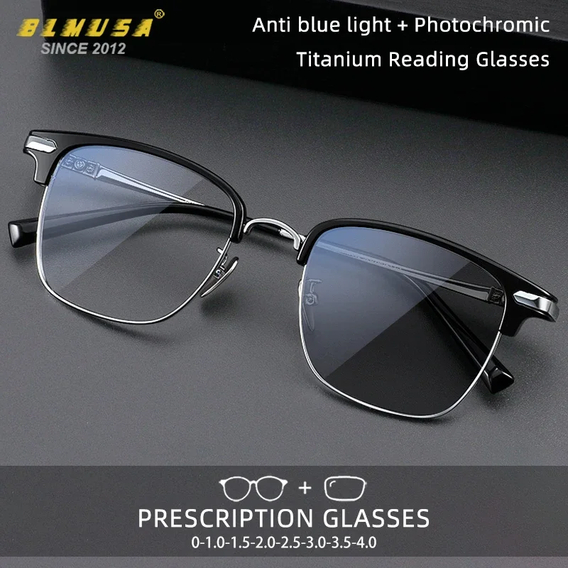 BLMUSA New Fashion Titanium Myopia Optical Frame Blue Light Blocking Reading Glasses for Men Ultralight HD Prescription Glasses