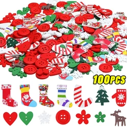 100/50Pcs bottoni in legno di natale Mini albero di natale bottoni per cucire fiocco di neve per la casa vacanze di natale Scrapbook accessori per vestiti