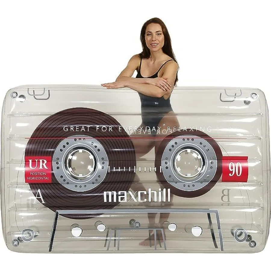 Retro cassette lounger pool float for adults: PVC, clear, thicker and stronger construction with durable material and easy infl