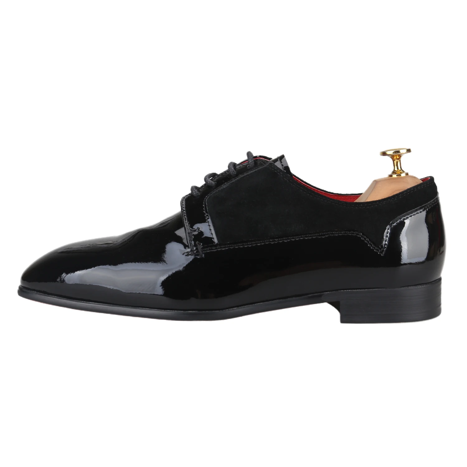 Piergitar Italian Luxury Brand Black Patent Leather Patchwork Suede Oxfords For Formal Occasions Wear Lace Up Men's Dress Shoes