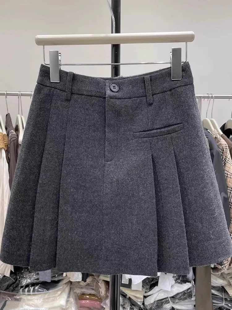 

plus Size Vintage Sle Korean Design f-length Pleated Skirt for Women High Waist A-Line ort Skirt Versatile Ele