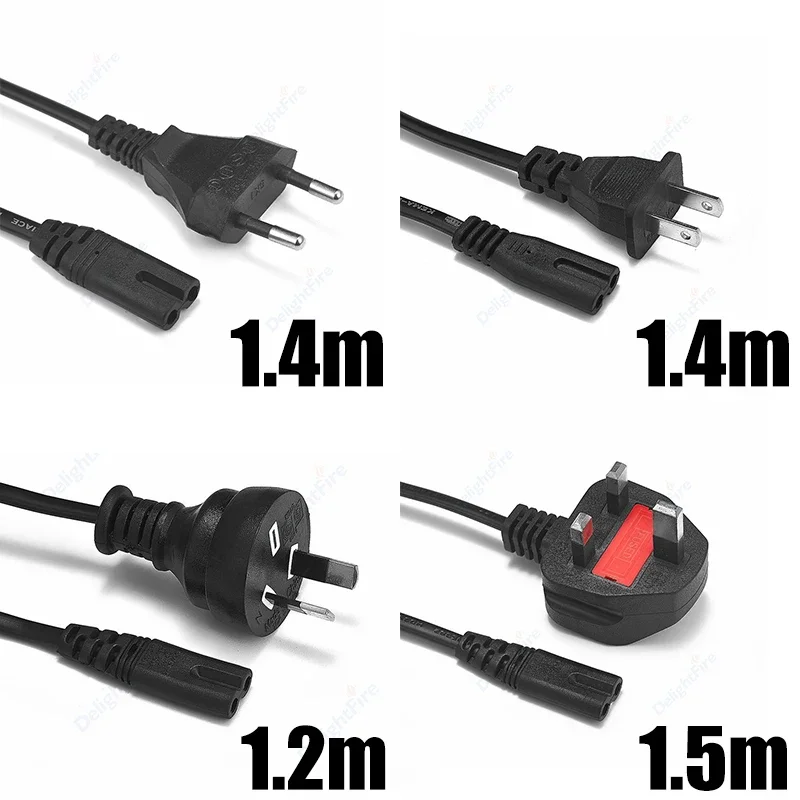 EU UK US AU Plug Power Cable IEC320 C7 Extension Cord Figure 8 AC Power Cord For Samsung PC Monitor Charger TV Radio Supply