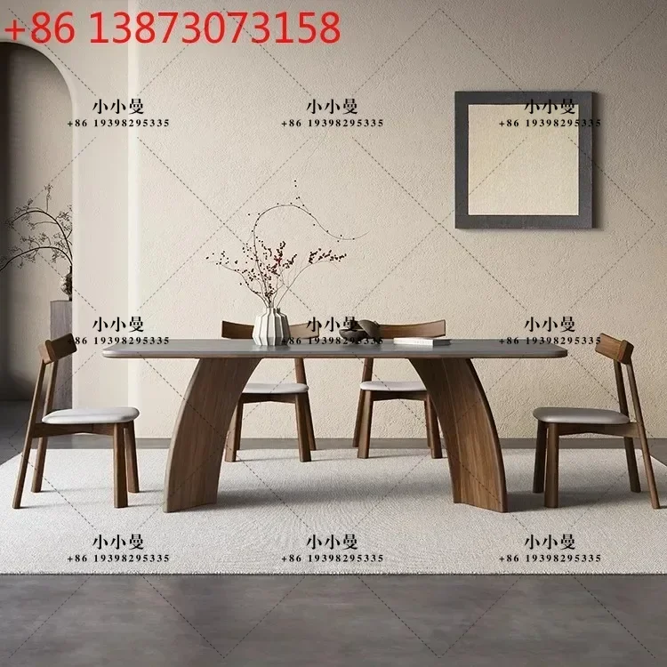 New high-end gray solid wood rock slab dining table and chairs household modern simple ash wood rectangular designer dining