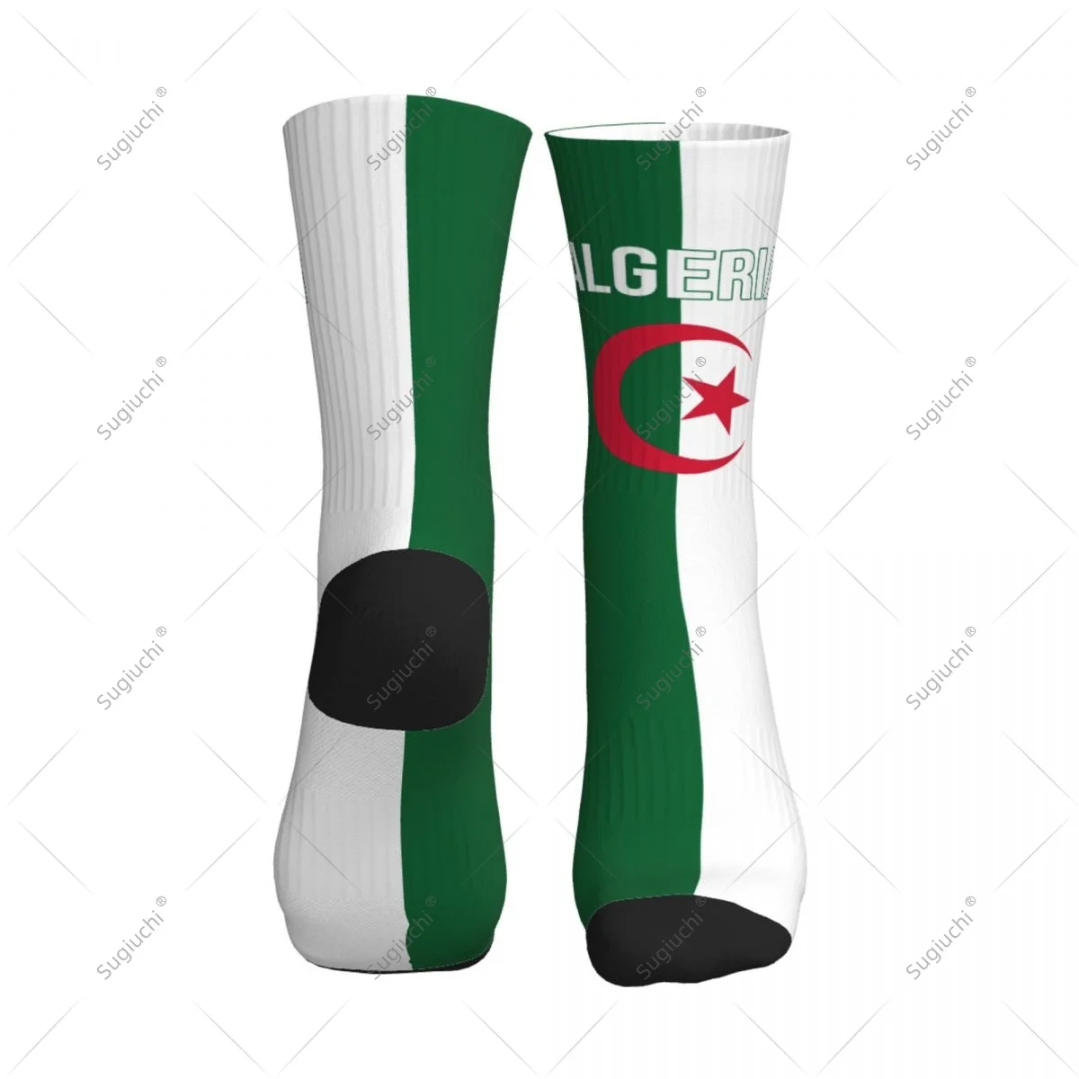 3D プリントアルジェリア国旗ポリエステルミッドカーフソックス男性女性用かわいい靴下ストリートスケートボードソックス