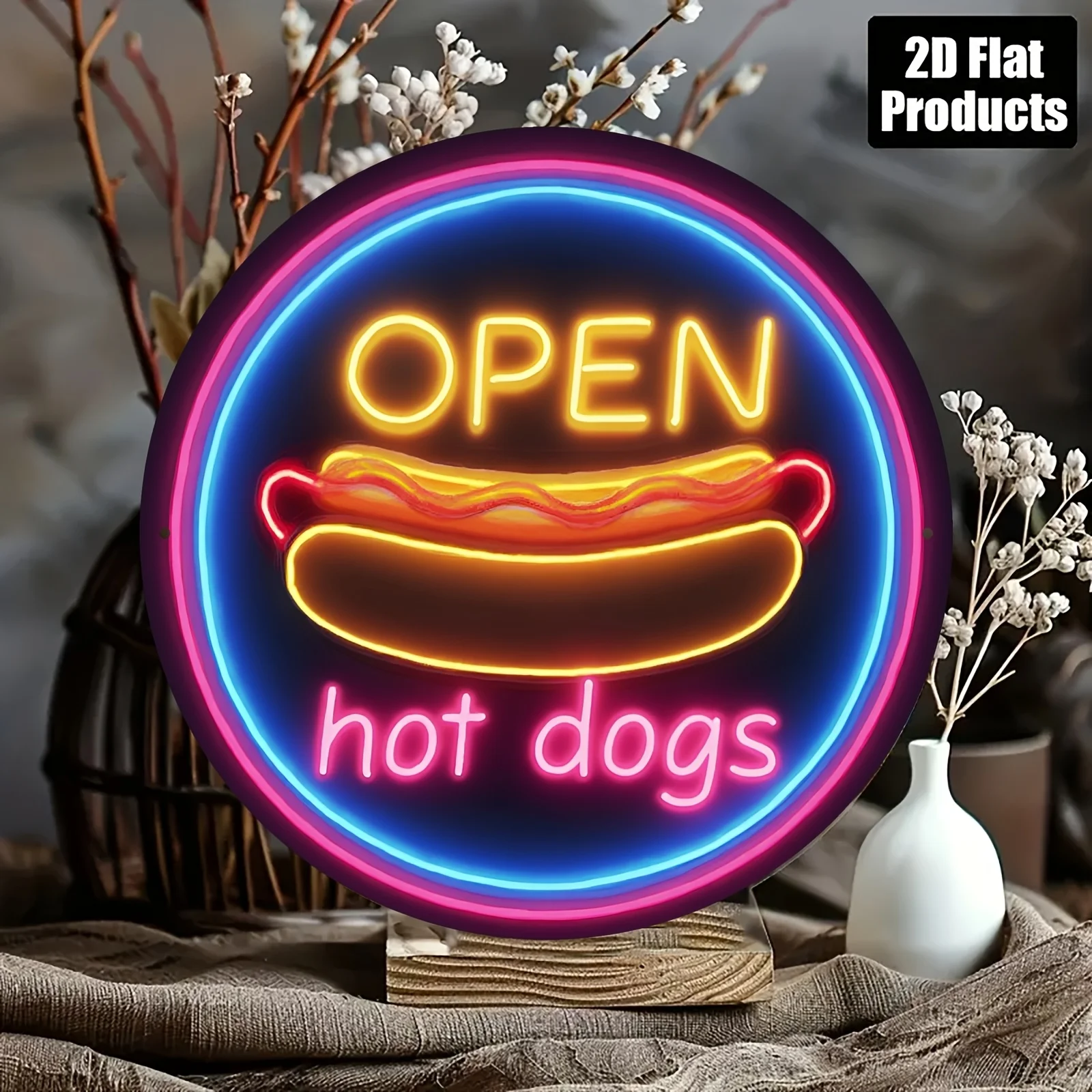 2D Flat, Retro Hot Dog Neon Si - Neon Sign Party ulasan dan harga