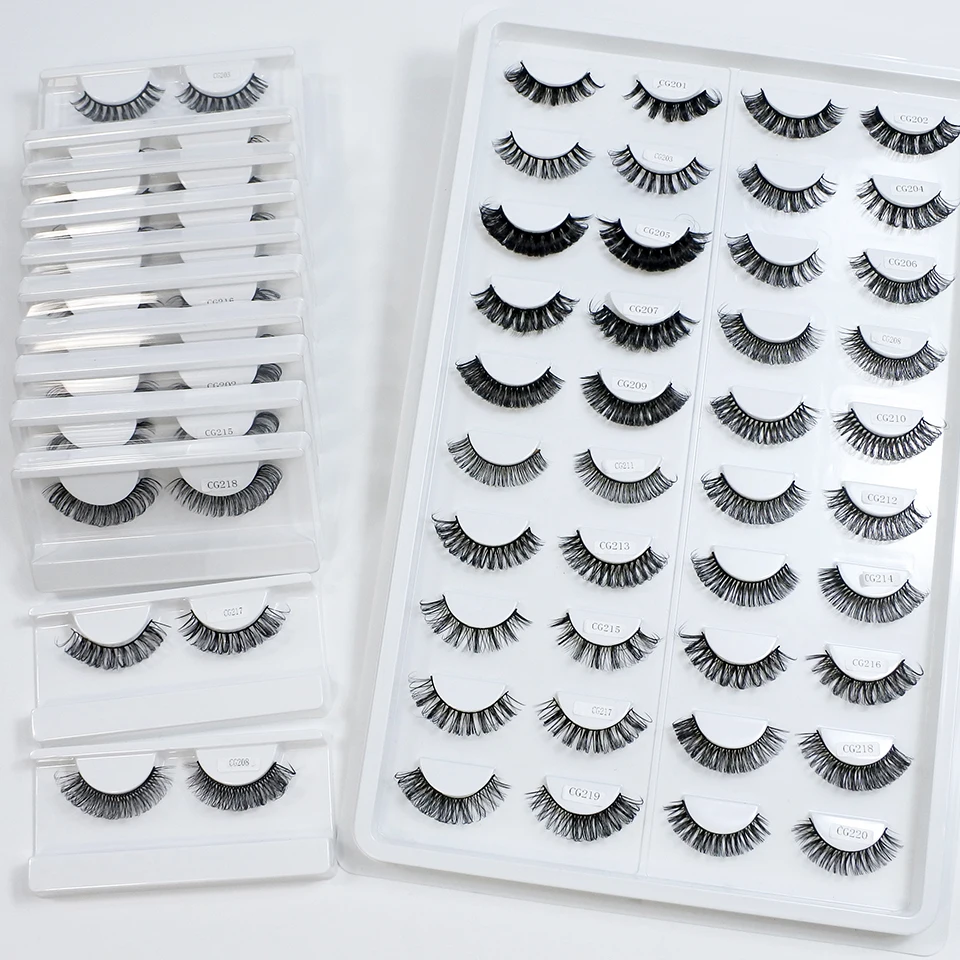 Russian Strip Lashes Wholesale 5/30/50/100 Pairs Fluffy Natural Wispy D Curl Strip Lashes In Bulk Fake Eyelashes