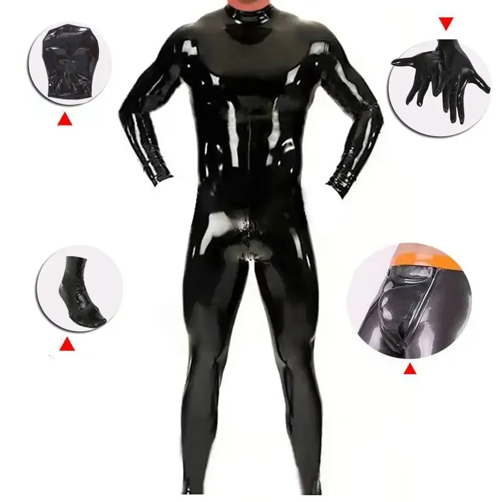 Men Shiny Latex PVC Catsuit Sexy Black Wetlook Faux Leather Night Club Full Bodysuit Fetish Erotic Leotard Jumpsuit Men