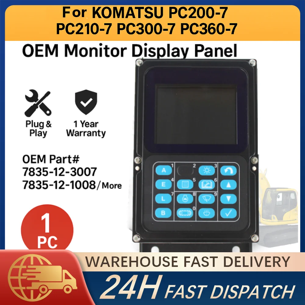 

7835-12-1001~1014 Monitor Display Screen Programmed Replacement For Komatsu PC200-7 PC210-7 PC300-7 Excavator Instrument Panel