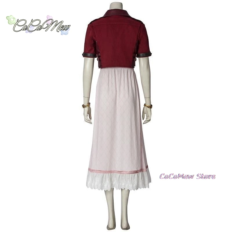Game FF7 Adult Aerith Gainsborough Costume Cosplay Final Fantasy Remake Halloween Outfit Fancy Women Red Jacket Pink Dress