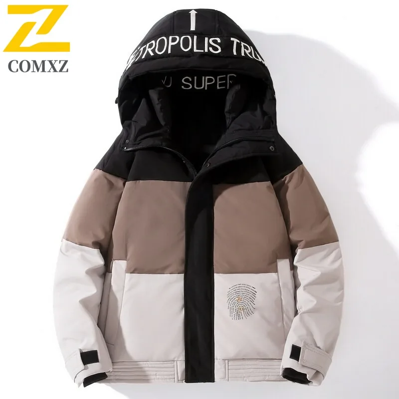 COMXZ الرجال سترة منفوخة موضة الطباعة تزلج الشارع يندبروف الدافئة السفر القطن وسادة مبطنة عادية الثلوج مبطن جاكيتات 2025 #2