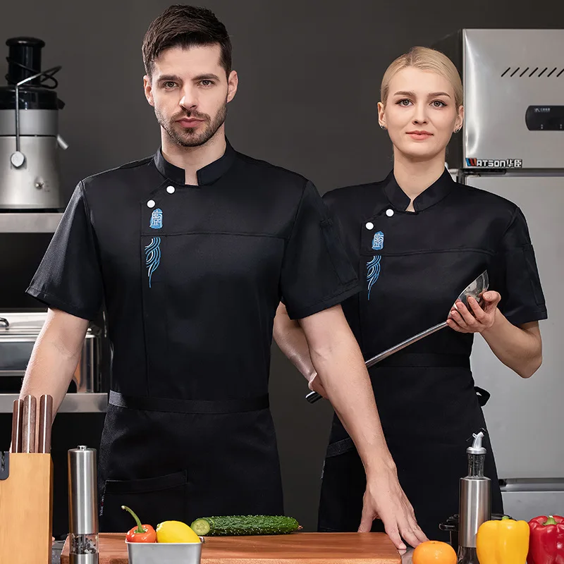 Hotel Restaurant Kitchen Work Uniform Short Sleeve Chef Jacket Bakery Pastry Chef Summer White Kitchen Coat