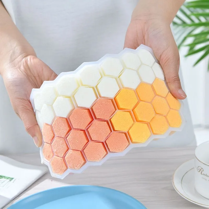 Ice cube mold with stainless steel clamp 37 Honeycomb food grade silicone mold with cover honeycomb cell ice cube tray