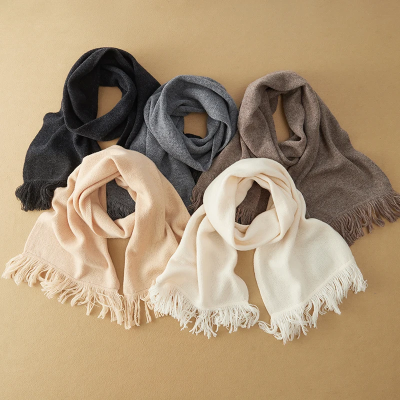 

Solid Color 100% Wool Lady Winter Scarves Shawl Fashion Luxury Men Women Tassel Wraps Cashmere Scarf