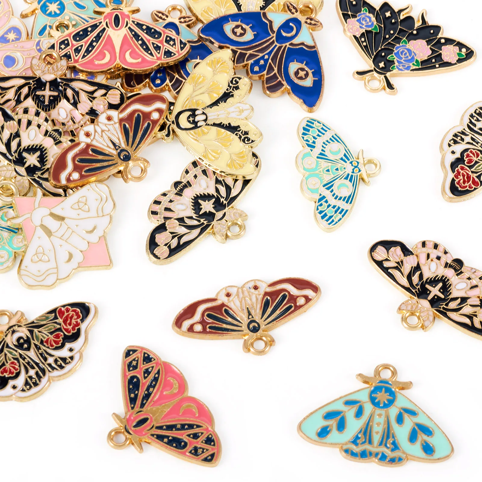 

24Pcs Metal Enamel Pendants Golden Butterfly with Flower Charm Mixed Color for Making DIY Jewelry Necklace Earring Bracelet