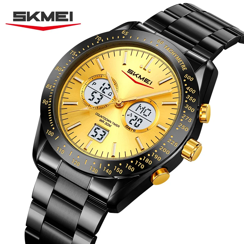 

SKMEI 2503 Модные мужские электронные часы с календарем, таймером обратного отсчета, будильником, ремешком из нержавеющей стали, светящиеся, повседневные часы для мужчин