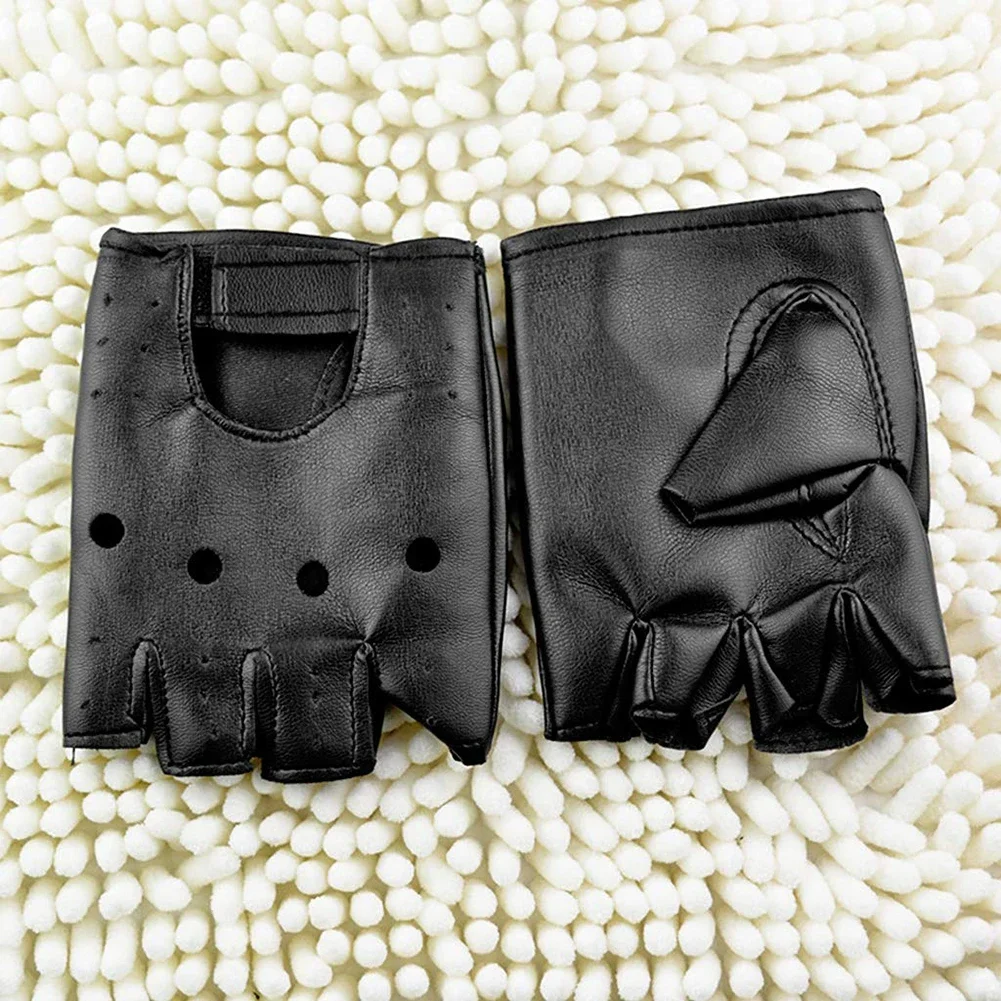 Unisex Artificial Leather Half-Finger Gloves Theatrical Punk Hip-Hop Driving Motorcycle Performance Party Fingerless Mittens