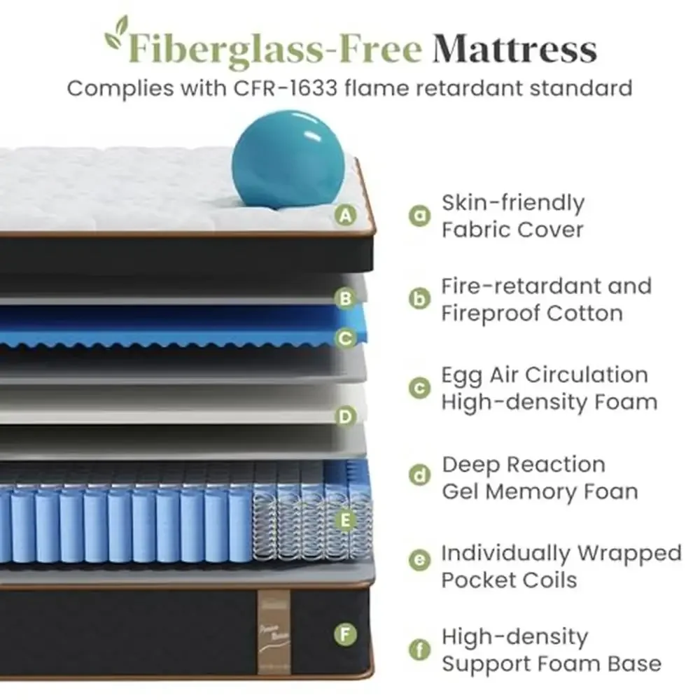 Queen Hybrid Mattress Extra Lumbar Support Breathable Skin-Friendly Memory Foam 100 Nights Trial