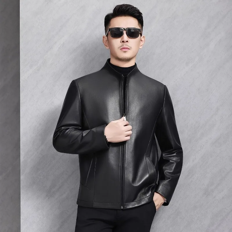 High Quality New Genuine Leather Men's Sheepskin Stand Collar Down Coat
