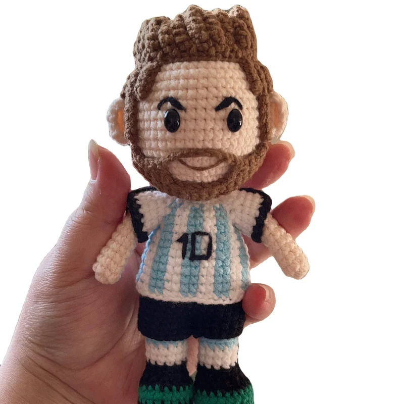 

Limited edition Crochet Argentina Lionel Messi three star Handmade Baby Crochet Doll Amigurumi Stander Souvenir