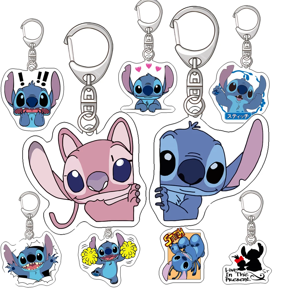 

Stitch Disney Cute Acrylic Anime Cartoon Jewelry Keychain Children Friends Car Pendant Figure Gift Bag Charms Key Ring Fashion
