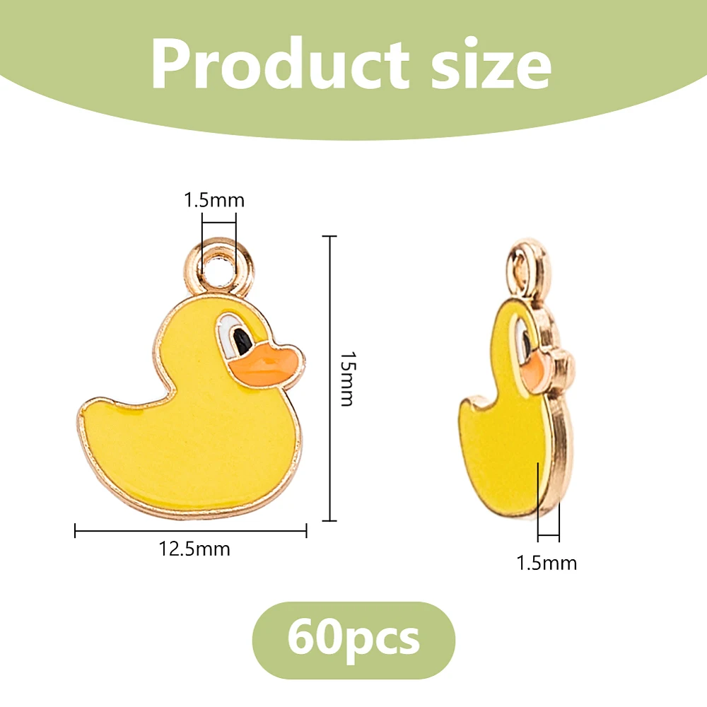 60Pcs Duck Charm Bulk Alloy Enamel Animal Charms Yellow Duck Pendant Animal Charm for DIY Necklace Bracelet Earring Jewelry